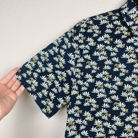 Slate & Stone Men's Medium Short Sleeve Button Down Shirt Top Tiger Agave Black - Picture 2 of 14